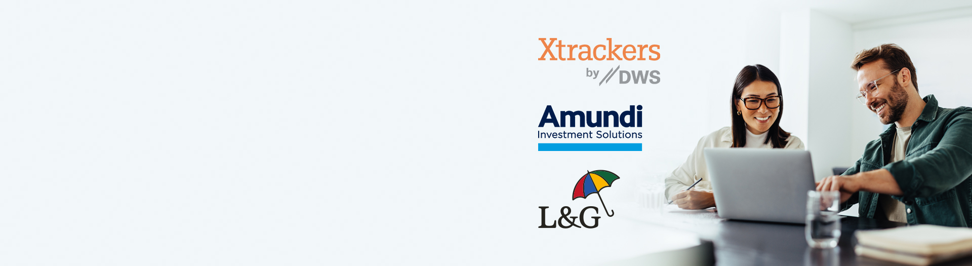 ETF-Einmalanlage Partner Logos von DWS Xtrackers, Amundi und LGIM